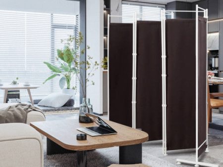 6-Panel Room Divider Folding Privacy Screen-Brown Fashion