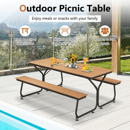 6 Feet Outdoor Picnic Table Bench Set for 6-8 People-Brown Online Sale