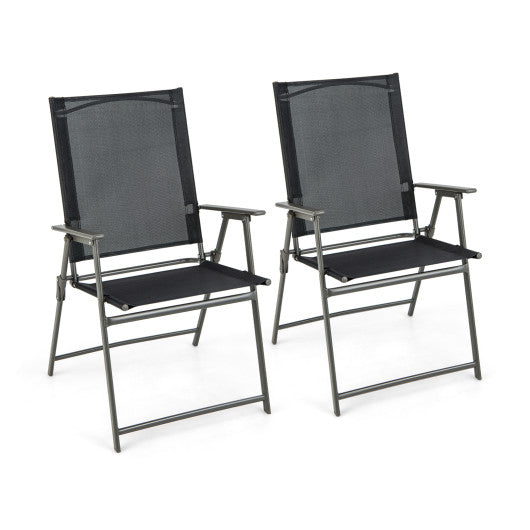 2 Pieces Patio Folding Chairs with Armrests for Deck Garden Yard-Black & Gray on Sale