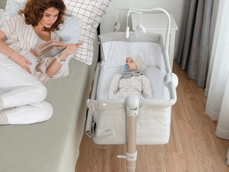 Height Adjustable Baby Side Crib  with Music Box & Toys-Light Gray Online now