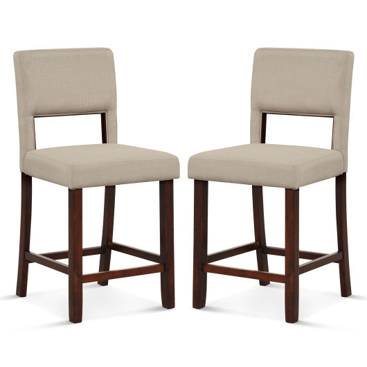 2 Piece Bar Chair Set with Hollowed Back and Rubber Wood Legs-Beige Online