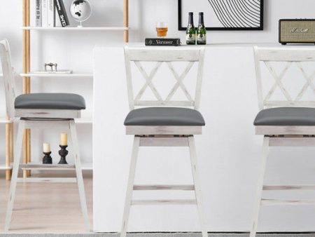 2 Pieces 29 Inches Swivel Counter Height Barstool Set with Rubber Wood Legs-White Supply