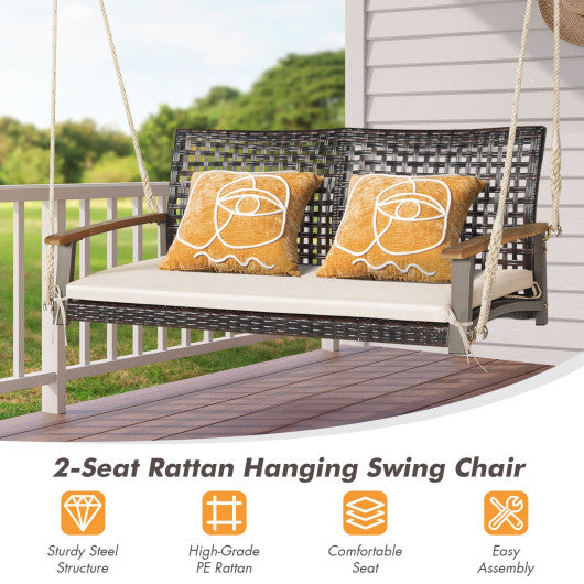 2-Person Rattan Hanging Porch Swing Chair-Off White Online now