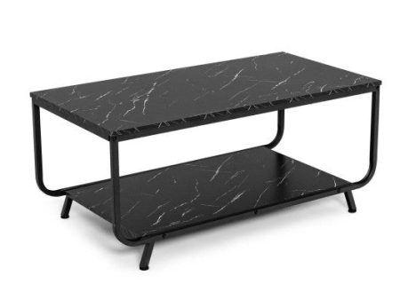 2-Tier Modern Marble Coffee Table with Storage Shelf for Living Room-Black Discount