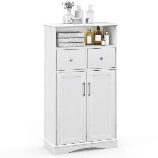 2 Doors Freeestanding Bathroom Floor Cabinet with 2 Drawers and Adjustable Shelves-White Sale