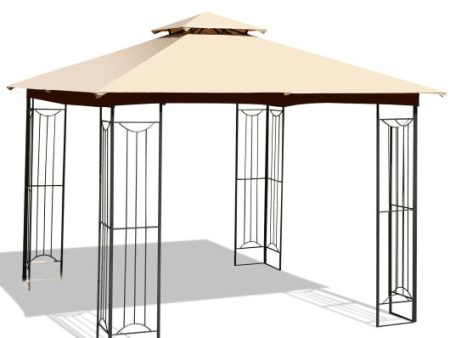 10 x 10 Feet L-Shaped Patio Canopy Gazebo Outdoor 2-Tier Steel Tent-Beige Supply