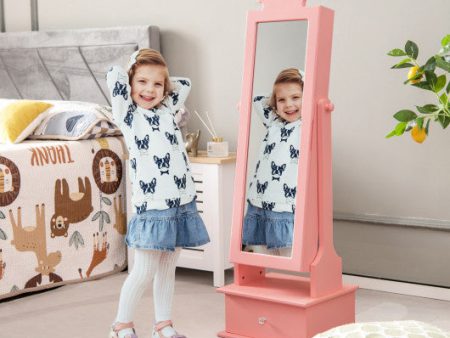 2-in-1 Kids Play Jewelry Armoire with Full Length Mirror and Drawers-Pink For Cheap