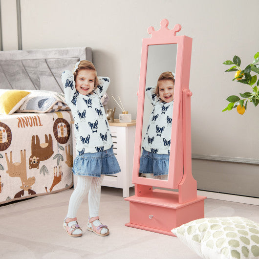 2-in-1 Kids Play Jewelry Armoire with Full Length Mirror and Drawers-Pink For Cheap