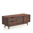 TV Stand for TV up to 60  Media Console Table Storage with Doors-Walnut For Discount