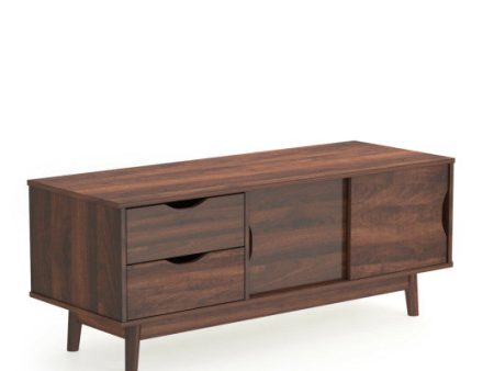 TV Stand for TV up to 60  Media Console Table Storage with Doors-Walnut For Discount