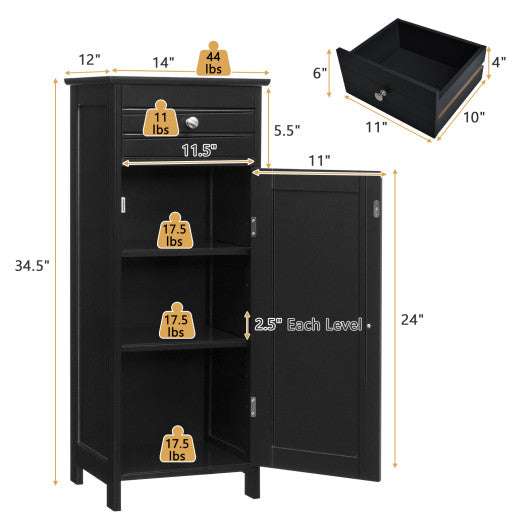 Wooden Storage Free-Standing Floor Cabinet with Drawer and Shelf-Black Online