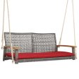 2-Person Patio Wicker Hanging Swing Chair-Red For Cheap