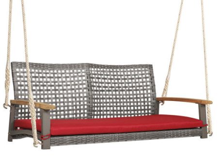 2-Person Patio Wicker Hanging Swing Chair-Red For Cheap