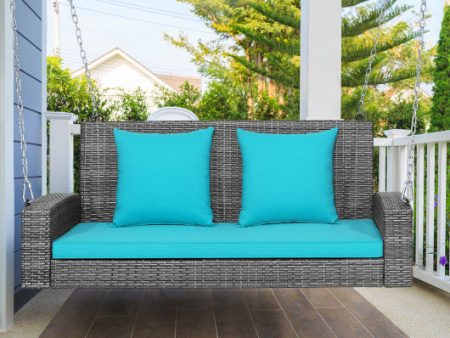 2-Person Patio PE Wicker Hanging Porch Swing Bench Chair Cushion 800 Pounds-Turquoise Supply