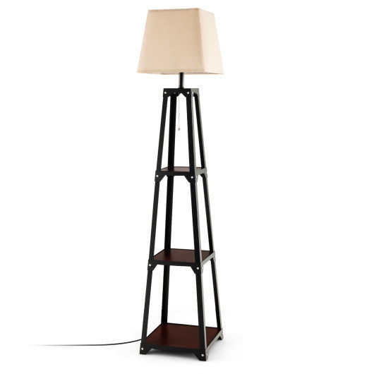 Trapezoidal Designed Floor Lamp with 3 Tiered Storage Shelf-Brown Online Sale