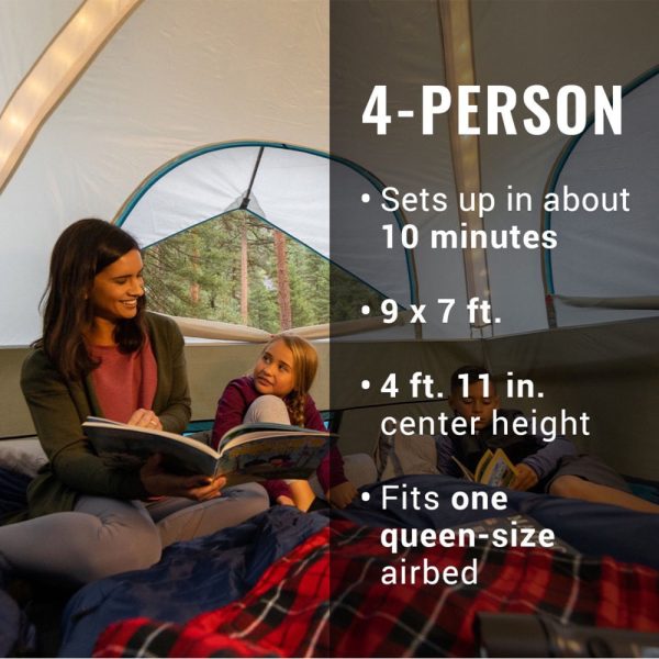 Coleman OneSource Rechargeable 4-Person Camping Dome Tent w Airflow System  LED Lighting [2000035457] Hot on Sale