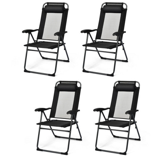 4 Pieces Patio Garden Adjustable Reclining Folding Chairs with Headrest-Black Hot on Sale