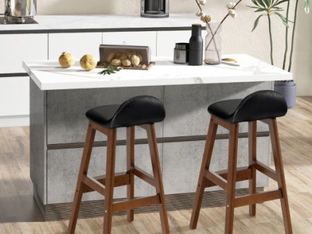 27.5 Inch Set of 2 Upholstered PU Leather Barstools with Back Cushion-Brown For Discount