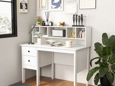 48 Inch Computer Desk with Drawers Power Outlets and 5-Cubby Hutch For Discount