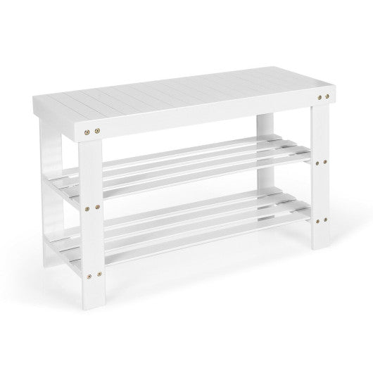 3-Tier Bamboo Shoe Bench Holds up to 6 Pairs for Entry-White Online Hot Sale