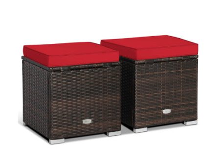 2 Pieces Patio Ottoman with Removable Cushions-Red Discount