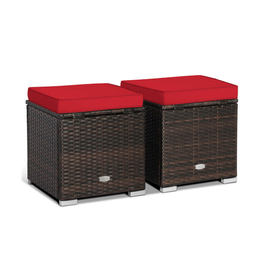 2 Pieces Patio Ottoman with Removable Cushions-Red Discount