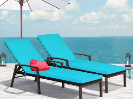 2 Pieces Patio Rattan Adjustable Back Lounge Chair with Armrest and Removable Cushions-Turquoise Online now