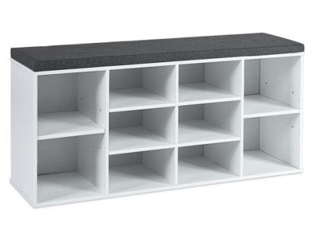 10-Cube Organizer Shoe Storage Bench with Cushion for Entryway-White Discount