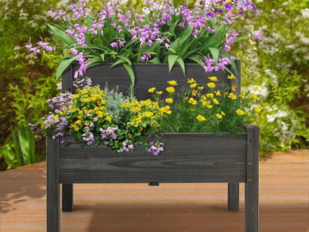 2 Tier Wooden Raised Garden Bed with Legs Drain Holes-Gray Discount