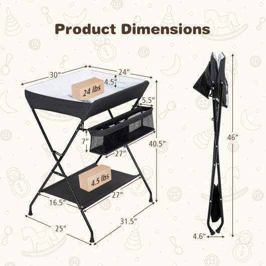 Baby Storage Folding Diaper Changing Table-Black Sale