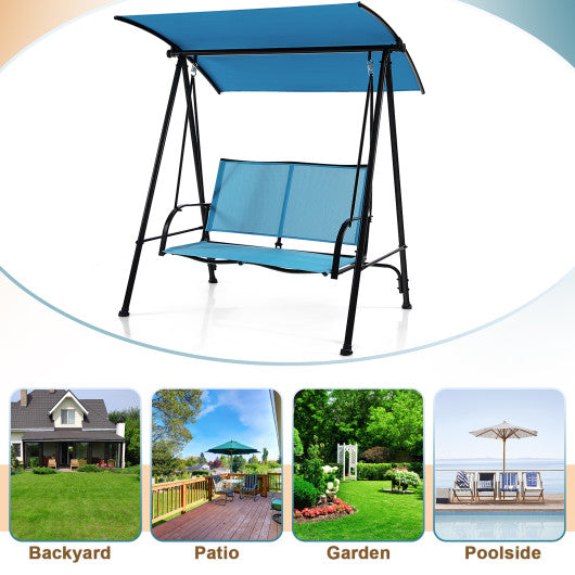 2-Seat Outdoor Canopy Swing with Comfortable Fabric Seat and Heavy-duty Metal Frame-Navy Sale