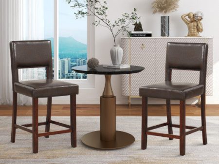 2 Piece Bar Chair Set with Hollowed Back and Rubber Wood Legs-Brown Cheap