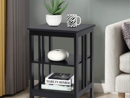 2 Pieces 3-Tier Nightstand with Reinforced Bars and Stable Structure-Black Supply