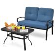 2 Pieces Patio Loveseat Bench Table Furniture Set with Cushioned Chair-Blue Sale