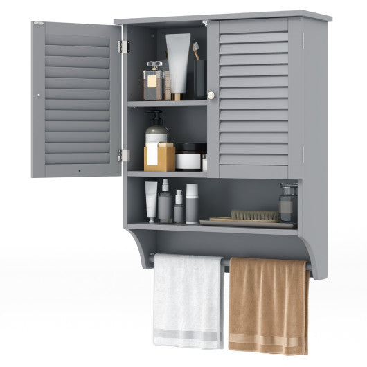 2-Doors Bathroom Wall-Mounted Medicine Cabinet with Towel Bar-Gray Online Sale