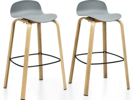 Set of 2 Modern Barstools Pub Chairs with Low Back and Metal Legs-Gray Fashion