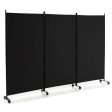 3 Panel Folding Room Divider with Lockable Wheels-Black For Discount