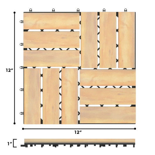 10 Pieces 12 x 12  Inch Acacia Wood  Interlocking Check Deck Tiles Fashion