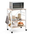 3-Tier Kitchen Baker s Rack Microwave Oven Storage Cart with Hooks-Light Brown Online Hot Sale