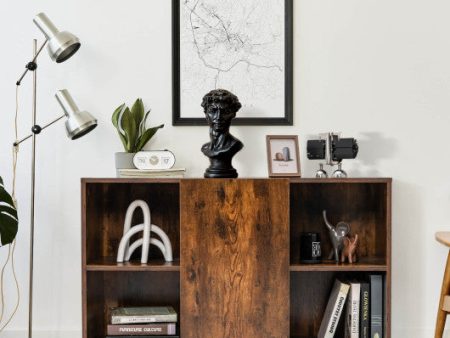 Wood Storage Cabinet with Wheels and 6 Compartments-Rustic brown Online