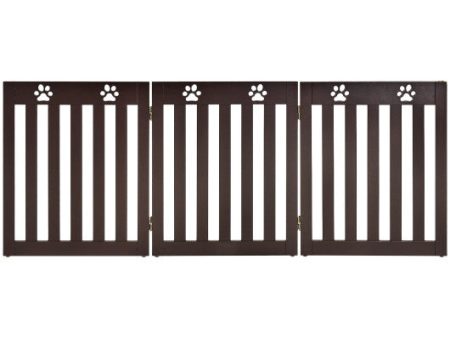 24 Inch Folding Wooden Freestanding Dog Gate with 360° Flexible Hinge for Pet-Dark Brown on Sale