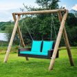 2-Person Patio Rattan Porch Swing with Cushions-Turquoise For Cheap