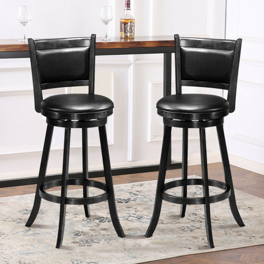 Set of 2 29 Inch Swivel Bar Height Stool Wood Dining Chair Barstool-Black For Cheap