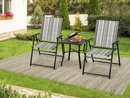 Set of 2 Patio Folding Sling Chairs Space-saving Dining Chair-Gray Supply