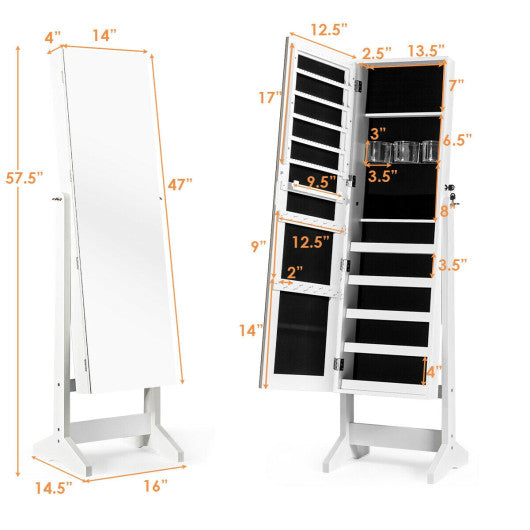 Standing Jewelry Armoire Cabinet with Full Length Mirror-White Online now