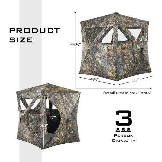 3 Person Portable Pop-Up Ground Hunting Blind with Tie-downs Hot on Sale