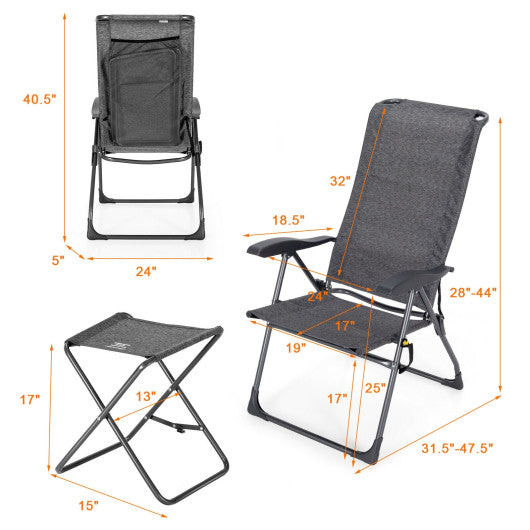 4 Pieces Patio Adjustable Back Folding Dining Chair Ottoman Set-Gray Online Hot Sale