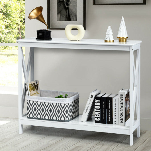 2-Tier Console X-Design Sofa Side Accent Table-White Discount