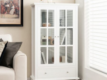 55 Inch Bookcase Cabinet with Tempered Glass Doors-White Hot on Sale