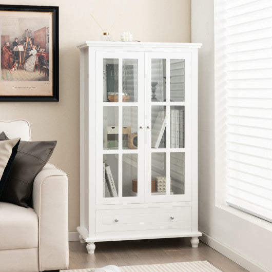 55 Inch Bookcase Cabinet with Tempered Glass Doors-White Hot on Sale